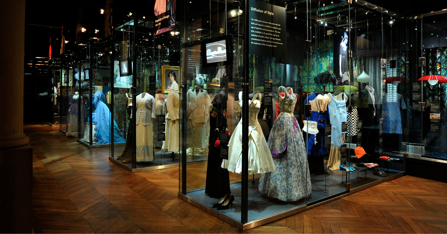 View of the costumes and textiles gallery inside The Bowes Museum
